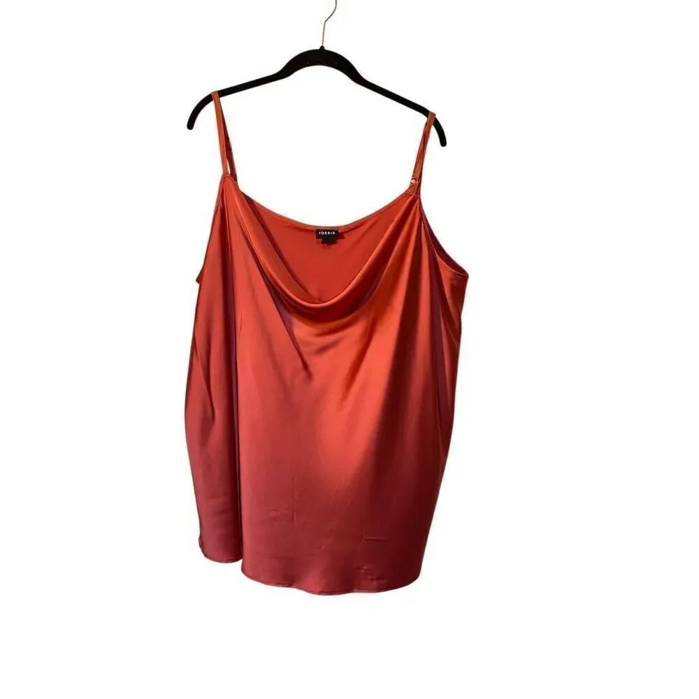 Torrid women’s orange, copper Cowl neck, satin tank top, size 3